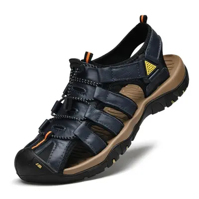 (blue, 43) Plus Size Men&apos;s Genuine Leather Sandals Beach Sandals Casual Shoes