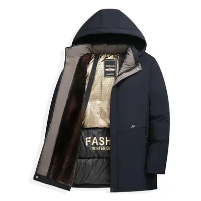 (navy, L) Men&apos;s Winter Coat Plus Velvet Thickened Cotton Jacket Business Casual Down Jacket