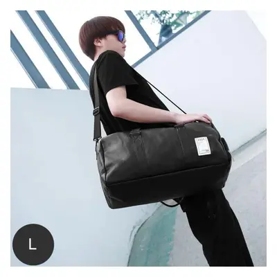 (black, L) Gym Bag Leather Sports Bags With Shoes Pocket Men Fitness Yoga Travel Luggage Shoulde