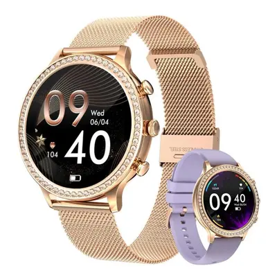 (purple, Mesh belt silicone belt) LIGE New Fashion Smart Watch Ladies Bluetooth Call Blood Press