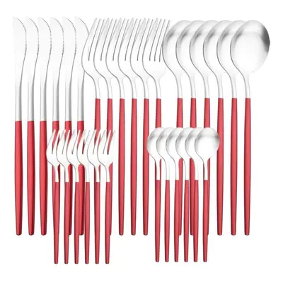 (red,silver) 6people Matte Gold Dinnerware Set 30pcs/set Dinner Knife Cake Fork Spoon Tableware 