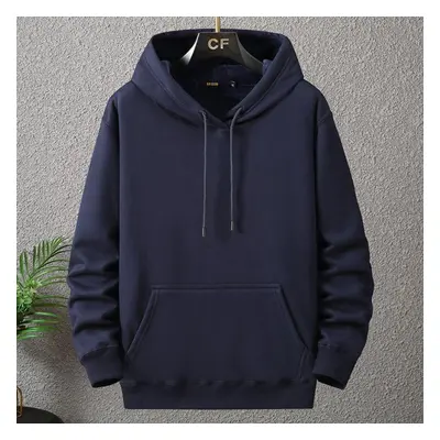 (navy blue, 12XL) Autumn And Winter Fleece Pullover Hooded Sweatshirt With Added Fat And Loose F