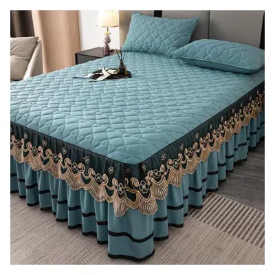 (light blue, 120*200cm) Cotton Thickened Princess Style Lace Bed Skirt Three Pieces Set 1.8m/1.5