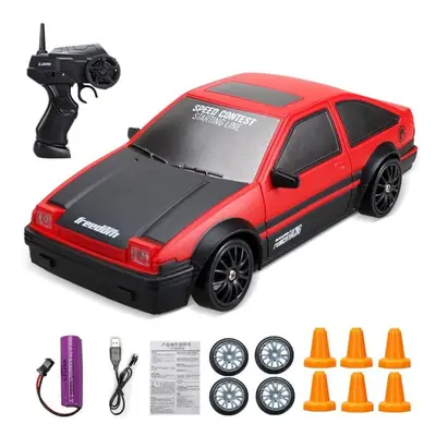 (Red) 2.4G High speed Drift Rc Car 4WD Toy Remote Control AE86 Model GTR Vehicle Car RC Racing C