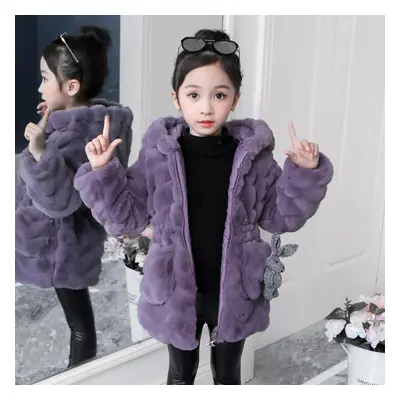 (purple, 140cm) Children&apos;s Clothing Thickened Winter Korean Girl Imitation Rabbit Fur Blous