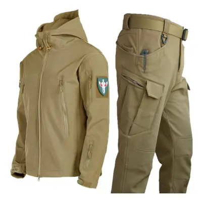 (khaki, M) Outdoor Shark Skin Warm Suit Men&apos;s And Women&apos;s Fleece-lined Thickened Cloth