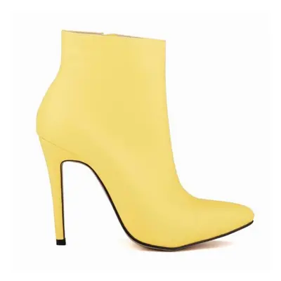 (yellow, 40) Winter Stilettos Thin High Heels Pointed Toe Matte Pu Leather Zipper Style Sexy Ank