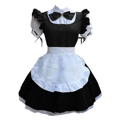 (black, XXXXL) Women French Maid Outfit Lolita Dress Cute Cosplay Anime Apron Cosplay Maid Dress