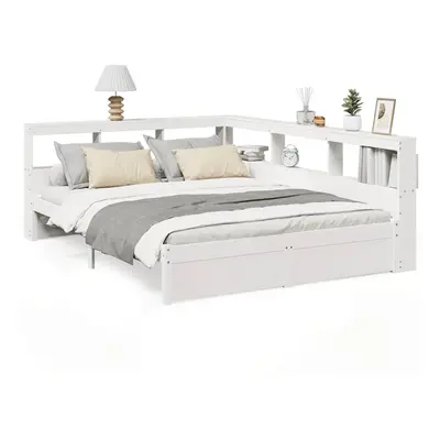 vidaXL Bookcase Bed without Mattress White 140x190 cm Solid Wood Pine bed