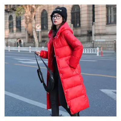 (red, M) Women&apos;s Autumn And Winter Down Cotton Jacket Medium Length Slim Fitting Knee Lengt