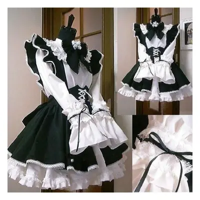 (black, 2XL) Fashion Women Costumes Waitress Ruffle Lolita Gothic Cosplay Maid Fancy Dress