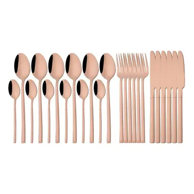 (24pcs-Rose gold) 24pcs Rainbow Color Cutlery Set Knife Fork Spoon With Rack Dinnerware Set Stai