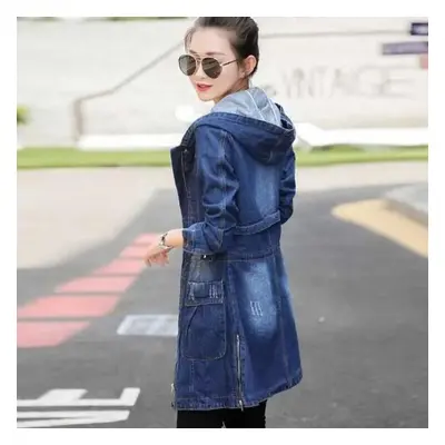 (blue, XXL) S-4xl Women&apos;s Mid-length Denim Jacket Loose Spring And Autumn Style Fashion Sli