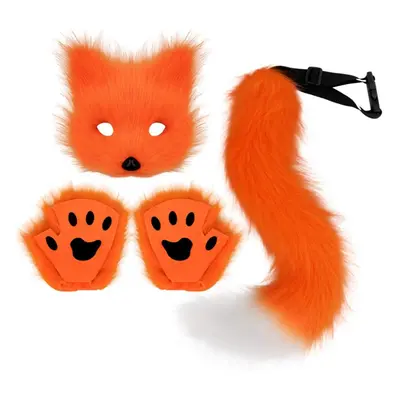 (yellow) Furry Fox Mask Wolf Fox Tail And Paw Gloves Set Adult Cat Halloween Mask Cosplay Animal