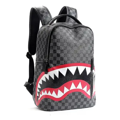 (white) Men's Backpack Satchel Fashion Plaid Backpack Student Backpack High-volume Fashion Shark