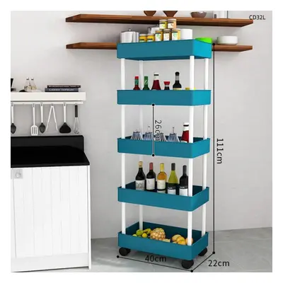 (blue, 40*22*111cm) 2/3/4 Tier Slim Storage Cart Kitchen Bathroom Organizer Shelf Mobile Shelvin