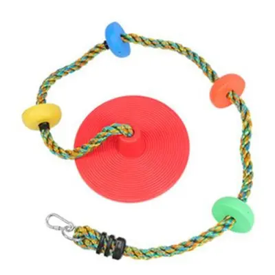 (red) Kids Tree Swing Single Disc Climbing Rope With Platform Indoor Outdoor Playground Colorful