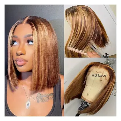 Highlight Human Hair Bob Wig Straight Lace Front Wig Human Hair Brazilian Short Bob Human Hair W