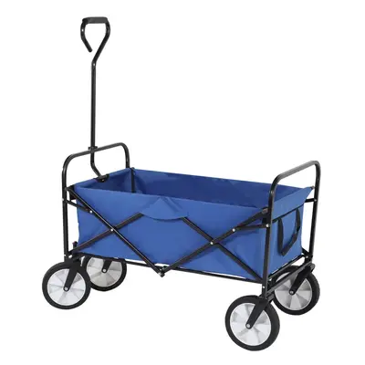 (Blue) Foldable Pull Along Wagon Garden Trailer Hand Cart Utility Trolley