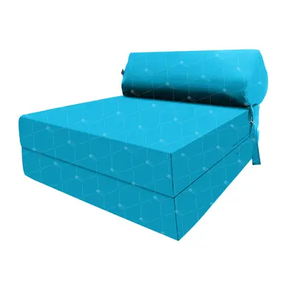 (Aqua) Single Portable Fold Out Z Bed Sofa Guest Futon