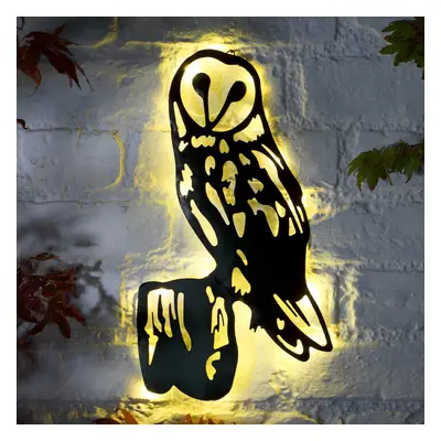 36cm Solar Power Metal Plaque Barn Owl Light | Outdoor Garden Wall Decoration Novelty