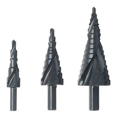 3pcs 4-12/20/32mm HSS Step Drill Bits Set Spiral Grooved Hole Cutter