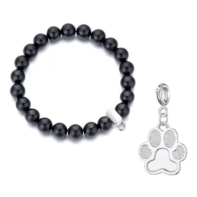 Philip Jones Black Onyx Gemstone Bracelet with Paw Charm Created with Zircondia? Crystals