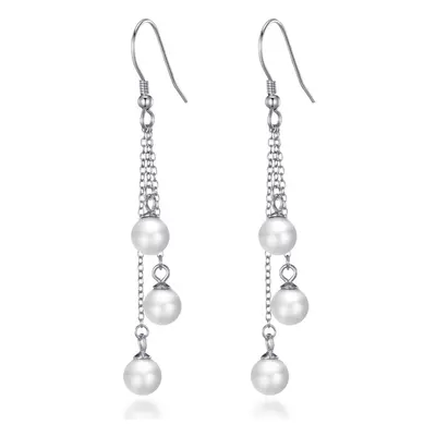 Sterling Silver Triple White Pearl Drop Earrings