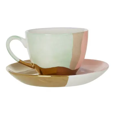 Hand-Painted Porcelain Cup And Saucer Set,Tropical Pastel Toned Luxury Designer Cups And Saucers