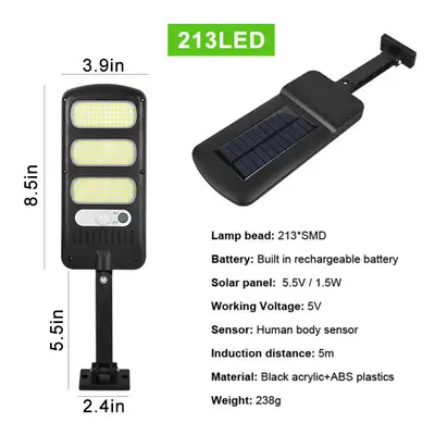 (213LED) Outdoor Solar Street Wall Light PIR Sensor Motion LED COB Lamp Remote Control