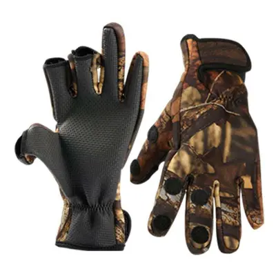 (Brown, XL) Winter Fishing Men Gloves Waterproof Three Finger Cut Anti-slip Fly Carp Fishing Hun