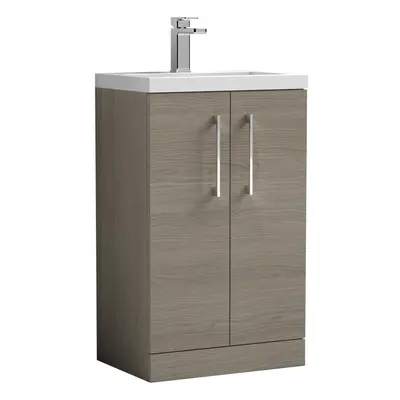 Compact Floor Standing Door Vanity Basin Unit with Polymarble Basin - 500mm - Woodgrain Solace O