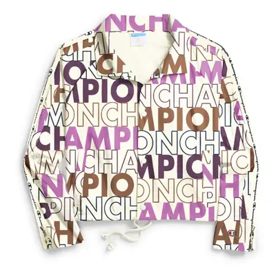 Champion Women's Cropped Coaches Jacket AOP Big Block Text Mix Chalk