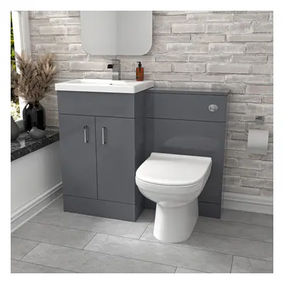 Nes Home 1000mm Freestanding Grey Basin Vanity Unit & Back To Wall Toilet