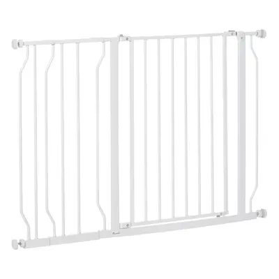 PawHut Dog Gate Wide Stair Gate w/ Door Pressure Fit, 75-115W cm, White