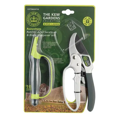 Spear & Jackson Kew Gardens Razorsharp CUTTINGSET1K Ratchet Anvil Secateurs and Sharpener Set, B