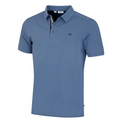 (S, Denim Blue) Calvin Klein Mens Campus Sport Stretch Wicking Golf Polo Shirt