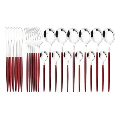 (red,silver) 24pcs Mint Gold Dinnerware Set Knife Fork Coffee Spoon Cutlery Western Stainless St