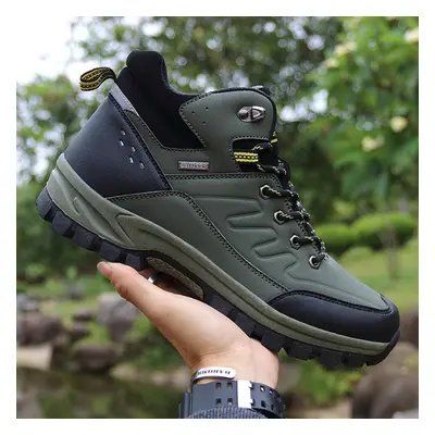 (green, 46) Tuinanle Men Waterproof Ankle Boots Winter Warm Plush Snow Boots Men Outdoor Sneaker