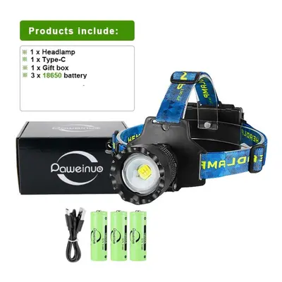 (With batteries box) Cores 120w Leds Powerful Headlamp Rechargeable Head Lamp 3mode Waterproof H