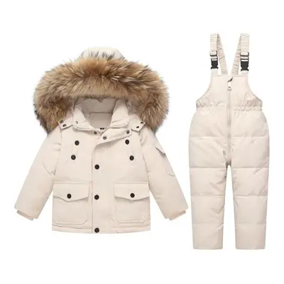 (white, 100(3T)) Years Stylish Set Baby Girl Winter Down Jacket And Jumpsuit Zipper Elastic Wais