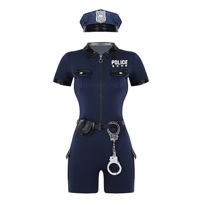 (navy blue, M) Women Cop Outfits Policewoman Costume Adult Halloween Cosplay Police Uniform Suit