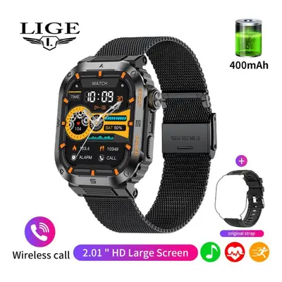 (black, Mesh strap) Lige Hd Large Screen Smart Watch 2.01" Square Screen Bluetooth Call Smart Br