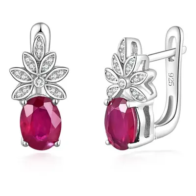 (red, S) Sterling Silver Light Luxury Design Natural Filled Ruby Earrings Luxury Women&apos;s An