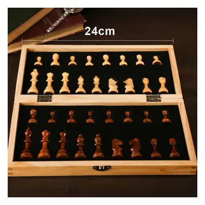 (brown, 24CM) Magnetic Wooden Folding Chess Set With Felted Game Board Interior For Storage Adul