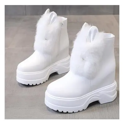 (white, 35) New Chunky Boots Women Rabbit Fur Waterproof High Platform Warm Sneakers Winter Leat