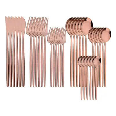 (rose) 36pcs Gold Dinnerware Cutlery Set Knife Dessert Fork Coffee Spoon Tableware Western Stain