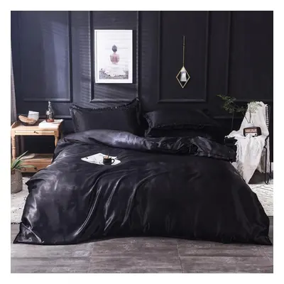 (black, King Size pcs) Mulberry Silk Bedding Set With Duvet Cover Fitted/flat Bed Sheet Pillowca