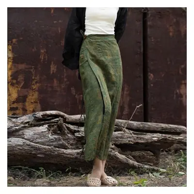 (green, One Size) Johnature Women Vintage Green Ramie Bandage Skirts Autumn High Quality Women C