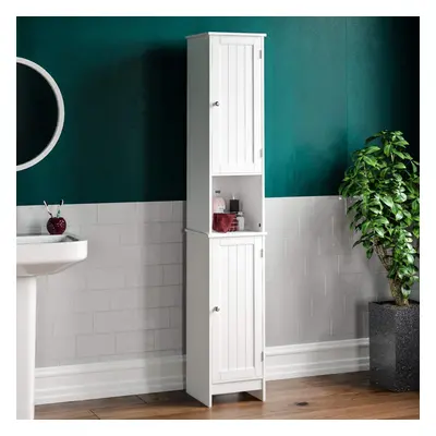 (Standing Wooden Tallboy Unit) Bathroom Storage Cabinet Vertical Wooden Tall Cabinet, White